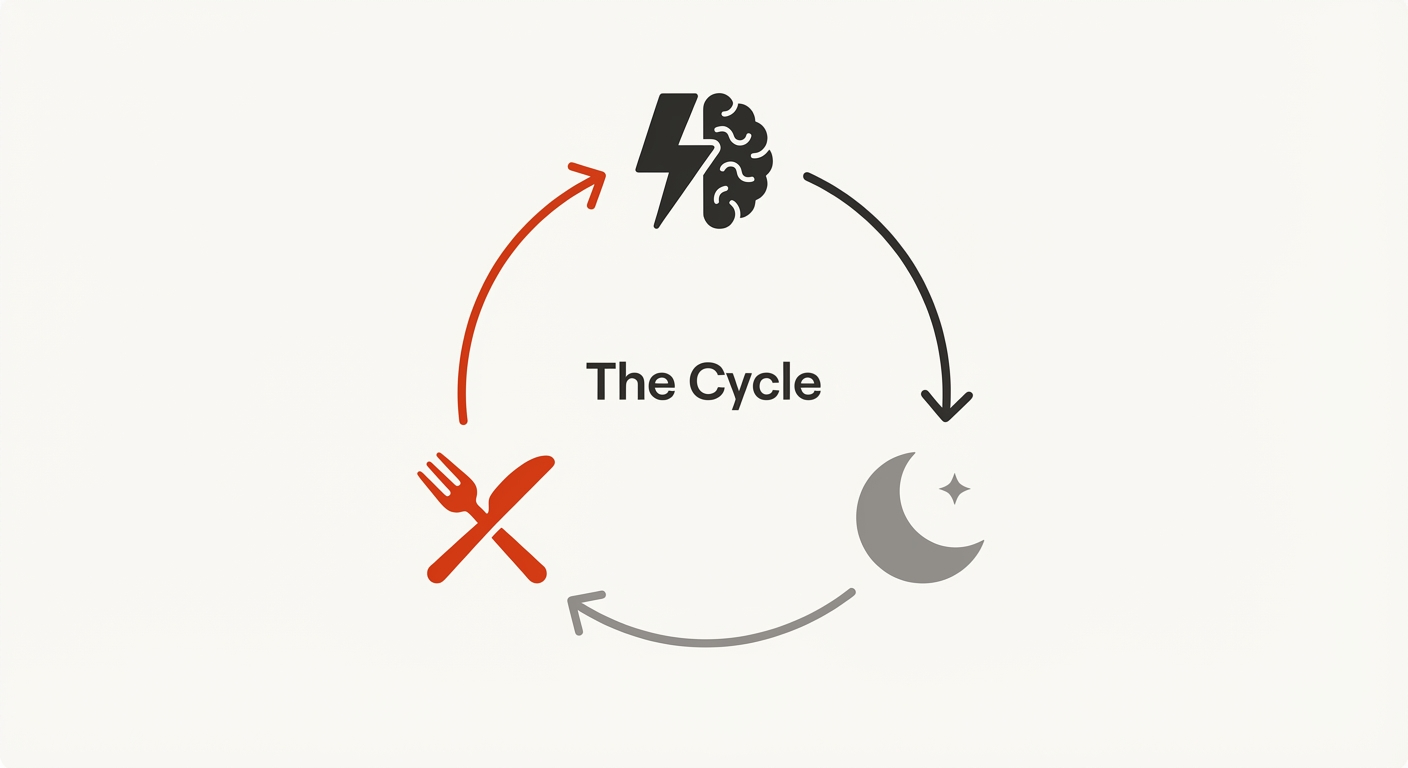 What Causes Rapid Weight Gain? 1 Circular flow diagram showing the cycle between stress, poor sleep, and emotional eating