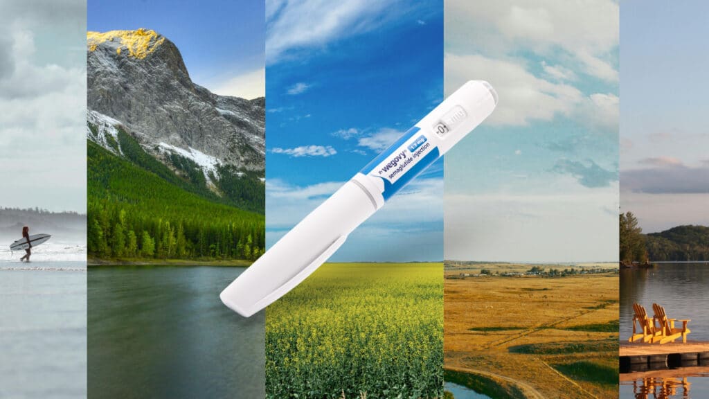 wegovy pen with a canadian landscape background