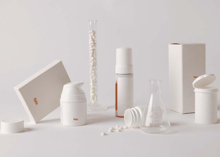 About 15 A range of Felix treatment packaging and lab glassware